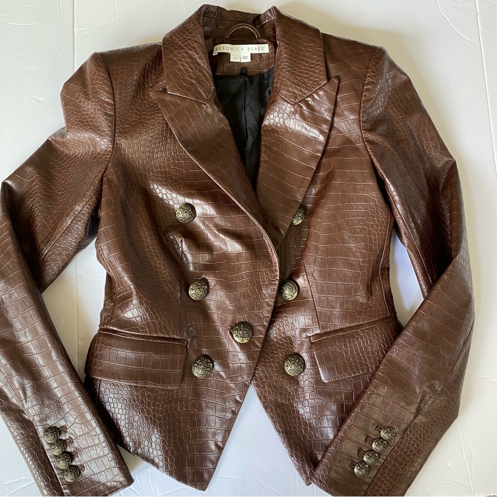 Veronica Beard Brown Croc-Embossed Blazer